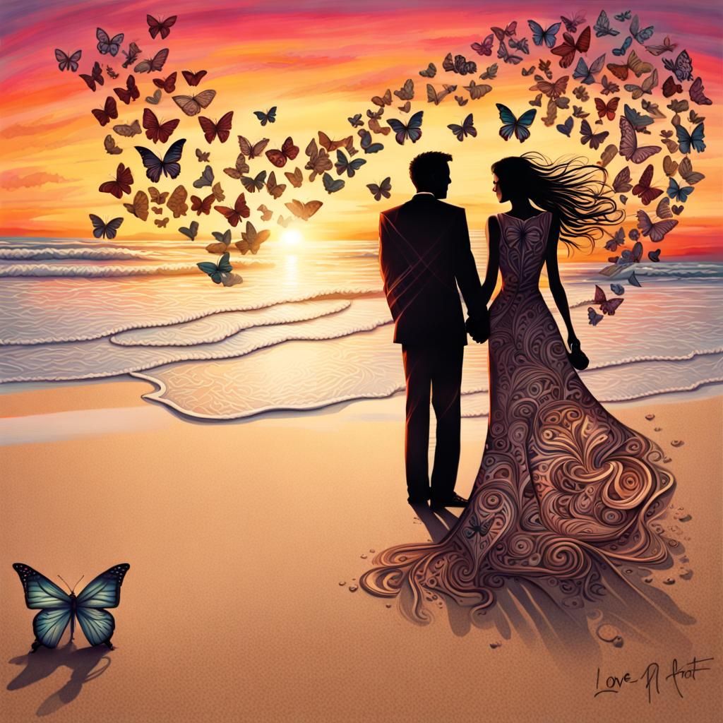 Happy Couple on Beach: Double Exposure Mail Art