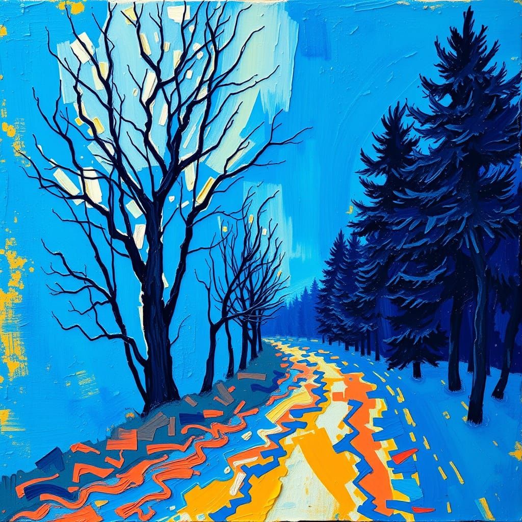 Methylene Blue Pigment in Expressionist Impasto Style