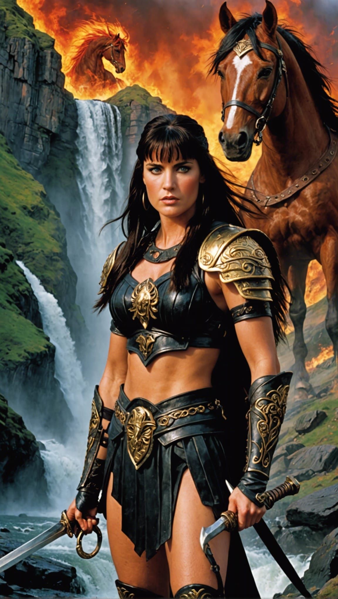 Xena Warrior Princess with Fiery Horse