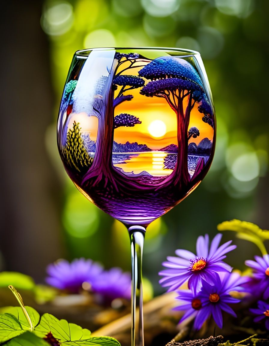 Enchanted Floral Wine Glass in Forest Garden