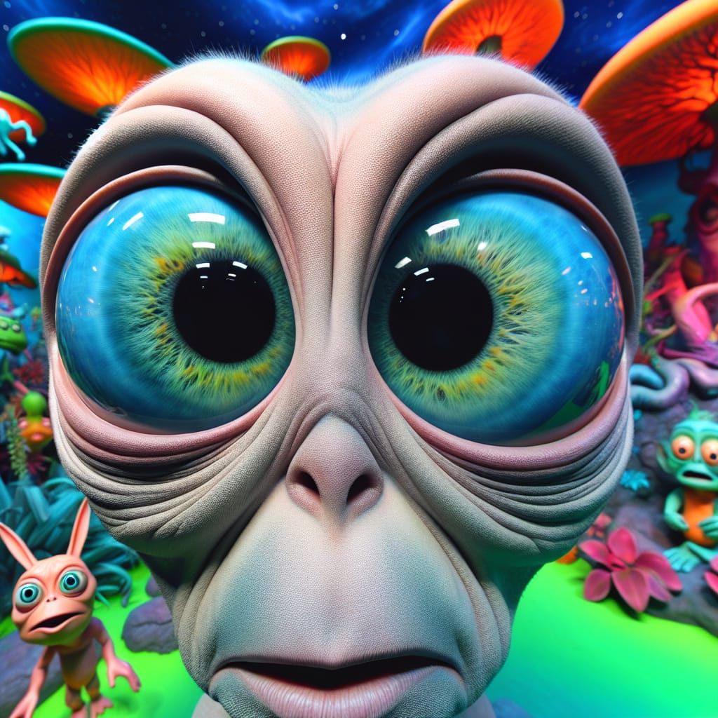 Alien Face with Perplexed Expression, Wide Angle Lens