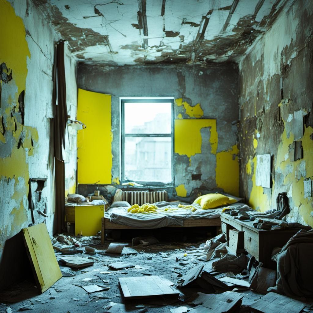 Dilapidated Room with Yellow Accents