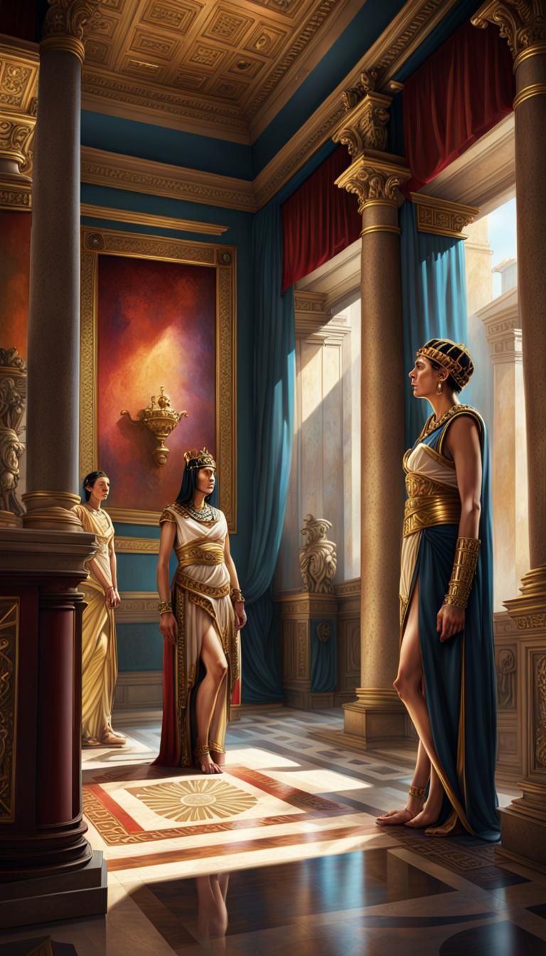 Caesar and Cleopatra's Secret Meeting: Hyperrealistic Art