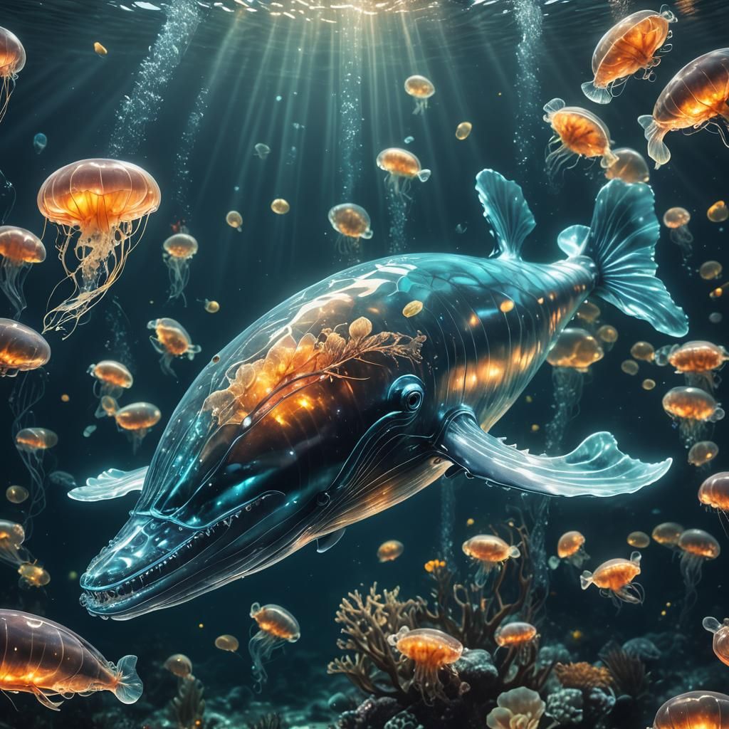 Luminescent Glass Whale in Jelly Bloom