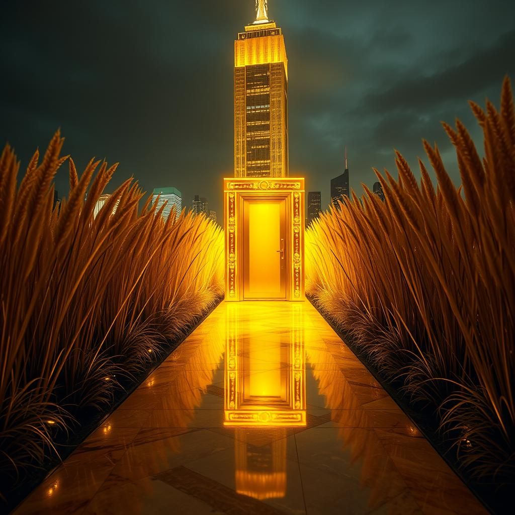 Gilded Path to Opulent Outhouse: A Digital Art Piece