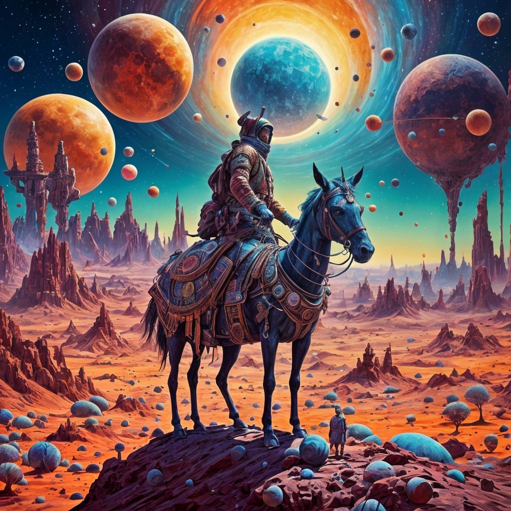 Lost Traveler in Surreal Desert Landscape