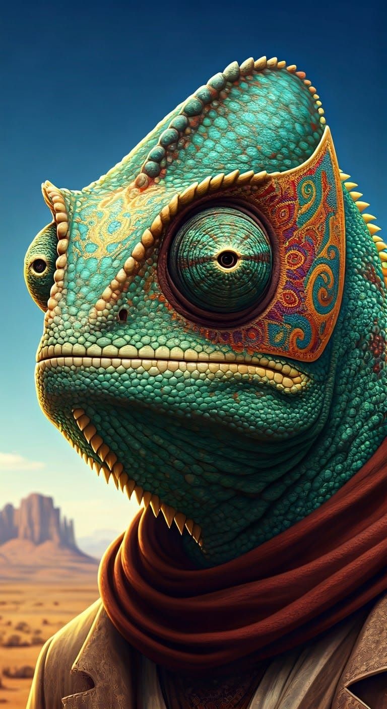 Chameleon Luchador in Vibrant, Hyperrealistic Style