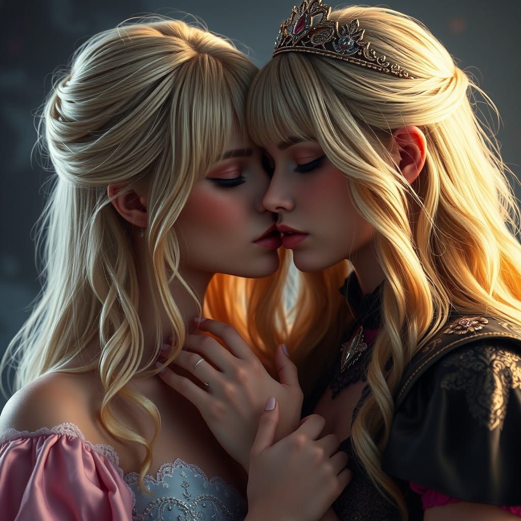 Intimate Princess Kiss in Vibrant Fantasy Realm