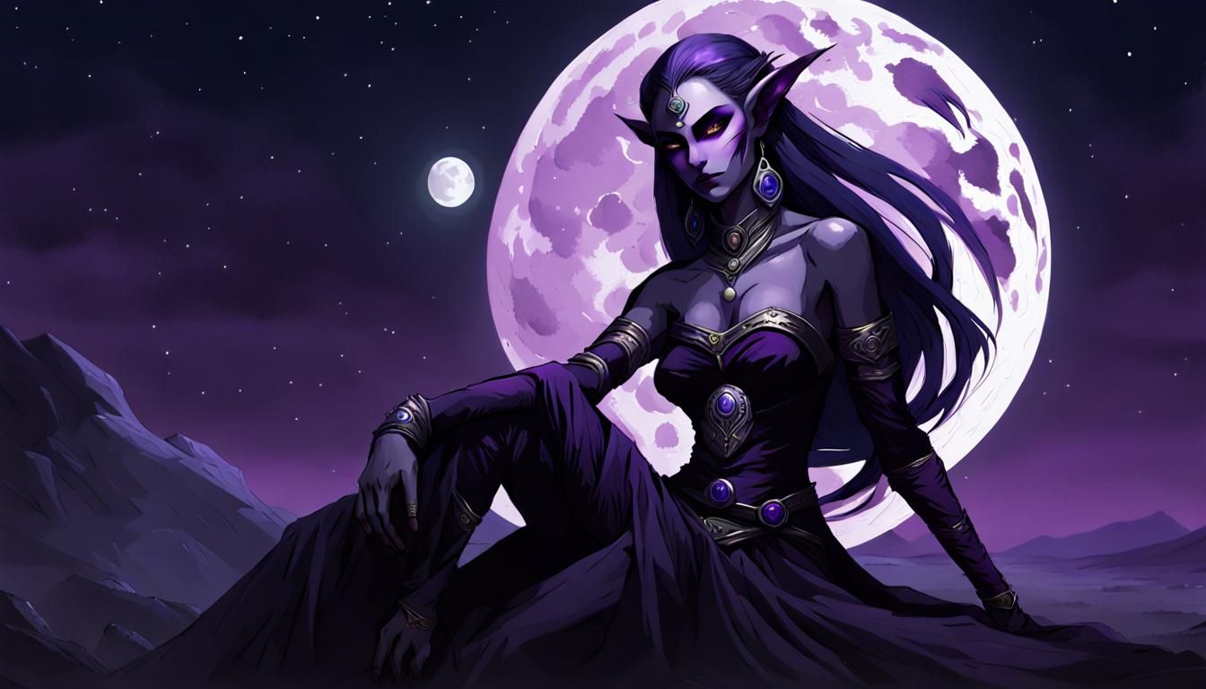 Dark Elf Goddess in Shadowed Moonlight