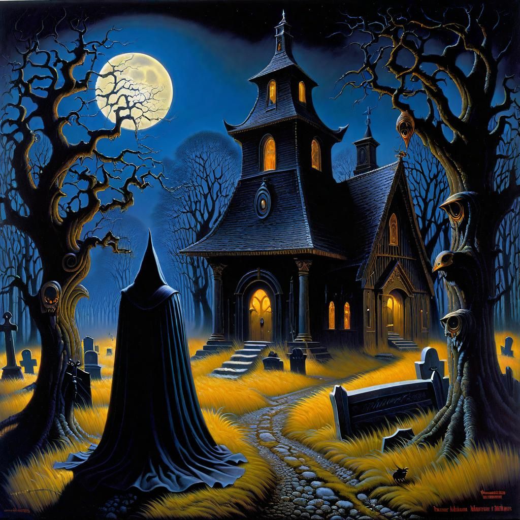 Creepy Abandoned Village with Apparitions in Gothic Style