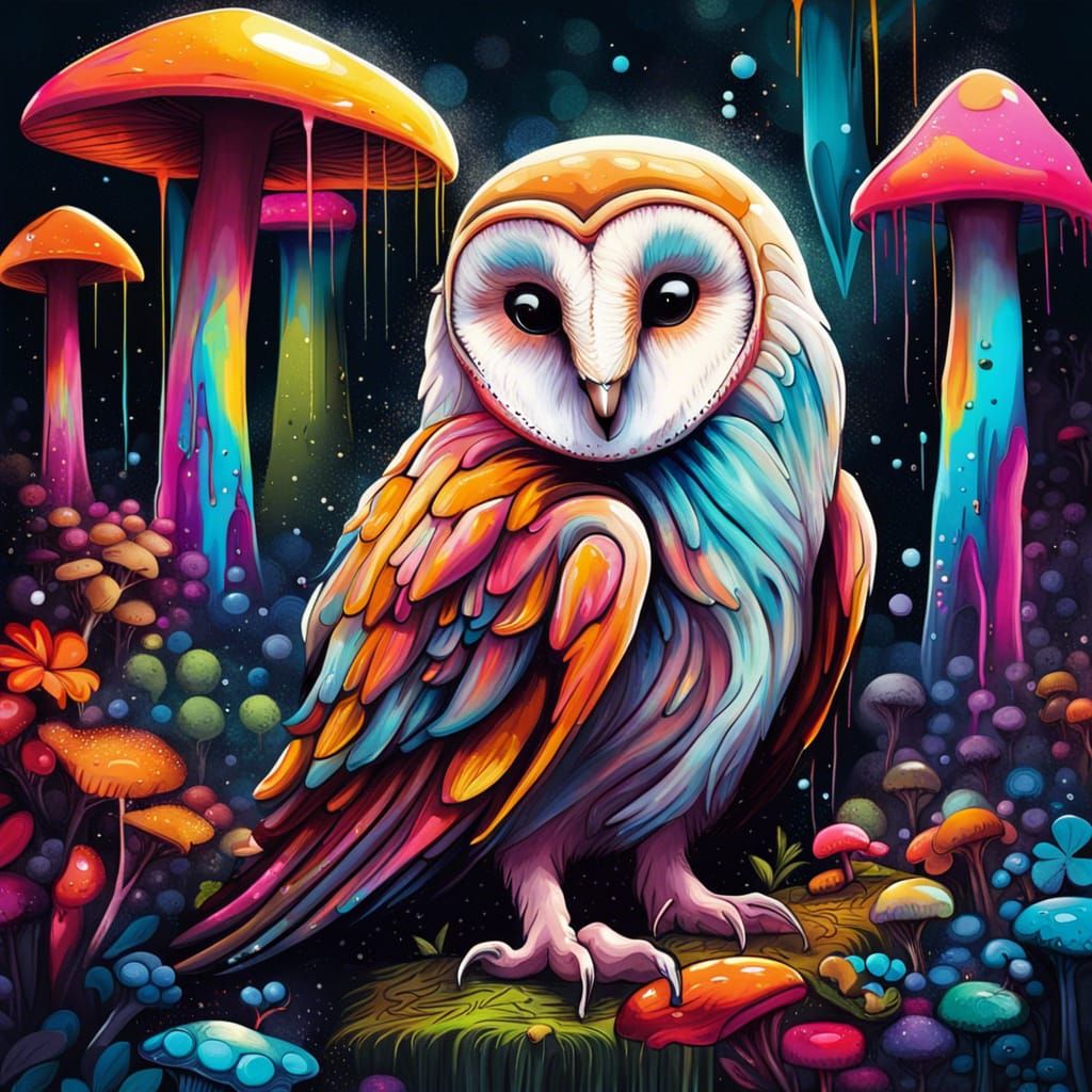 Barn Owl in Enchanted Forest: Graffiti Art