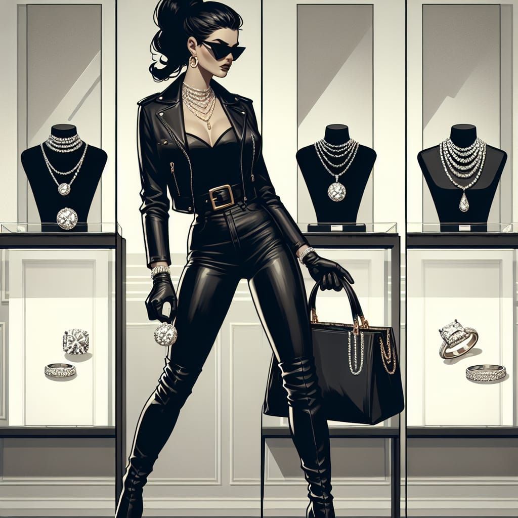 Mysterious Woman Steals Diamonds in Black Leather Outfit
