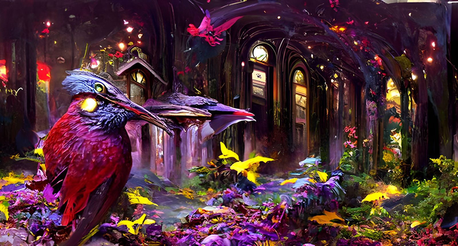 Magical Post Office with Flying Creatures, Cel-Shaded