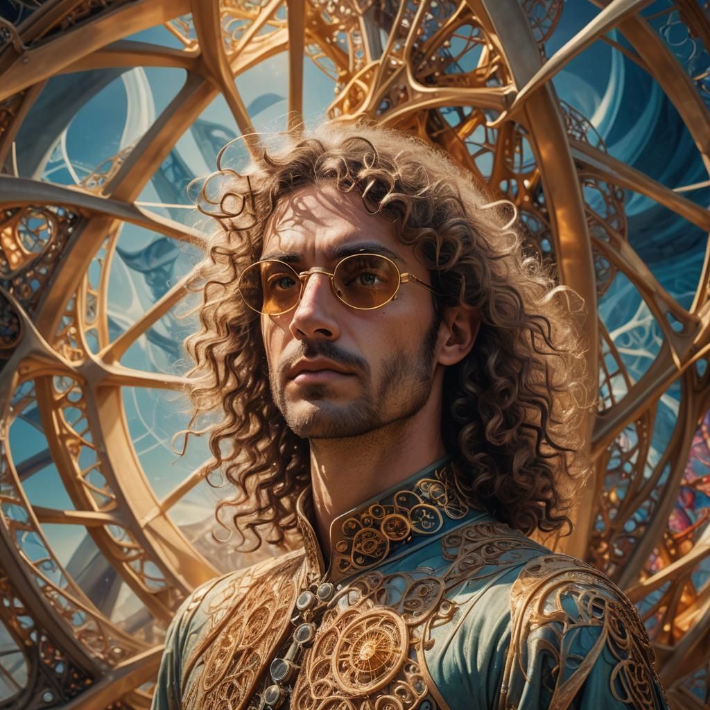 Surreal Portrait of Man with Fractal Turbine