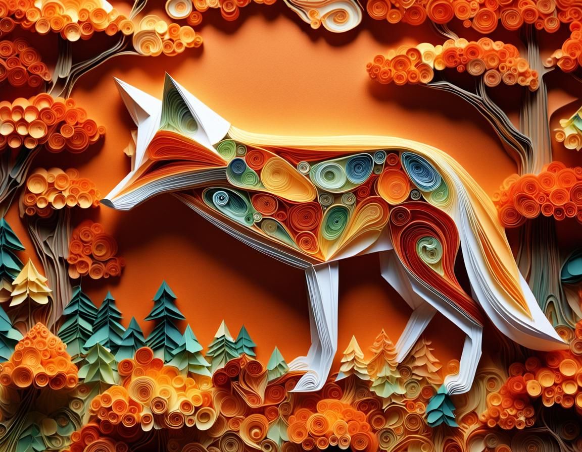 Origami Fox in Autumn Woodlands