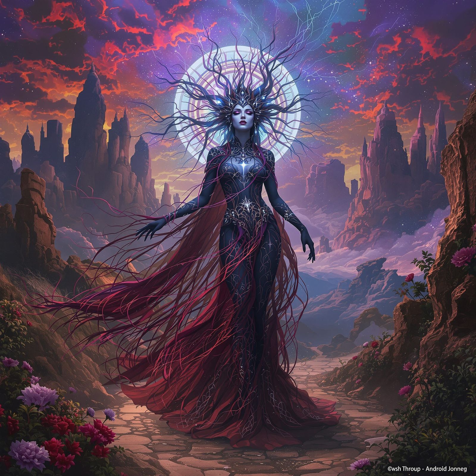 Mystical Woman in Surreal Landscape, Digital Art