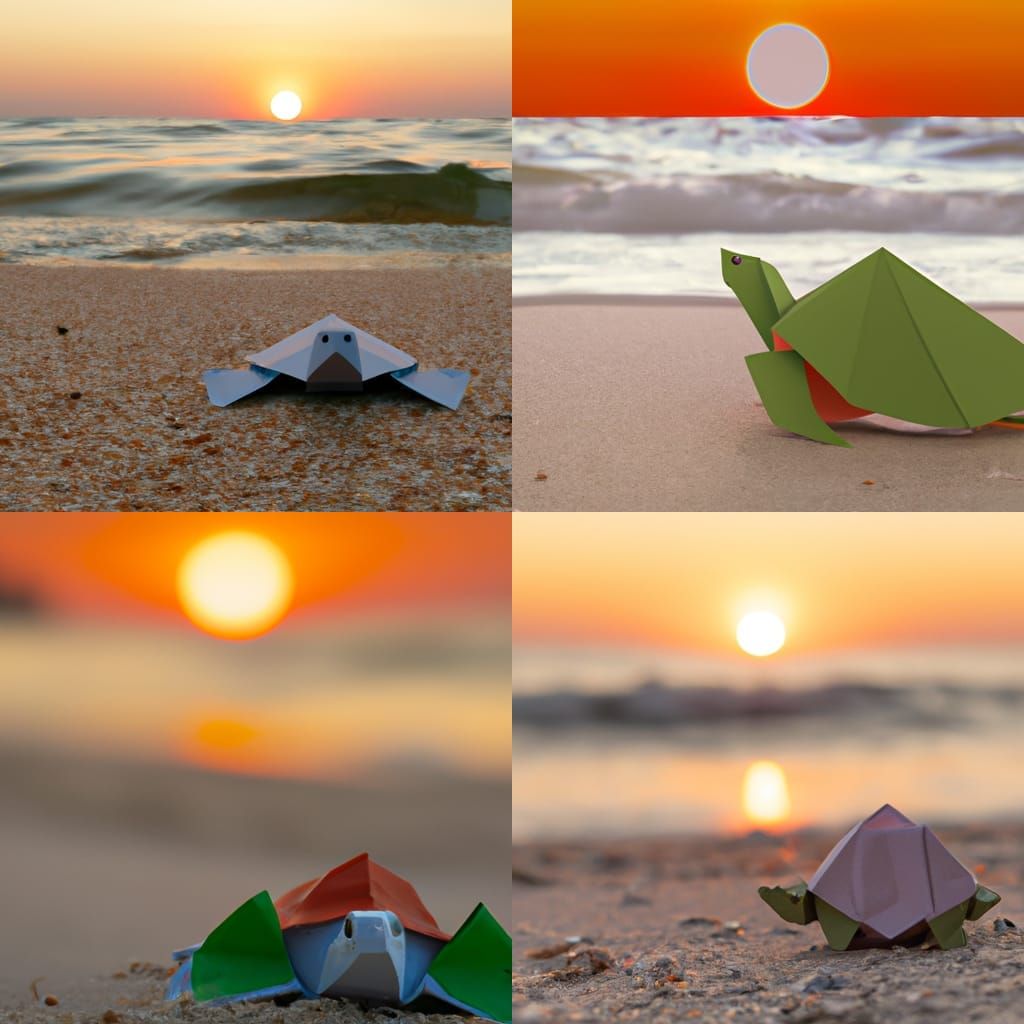 Origami Sea Turtle Sunset: Papercraft Beach Scene