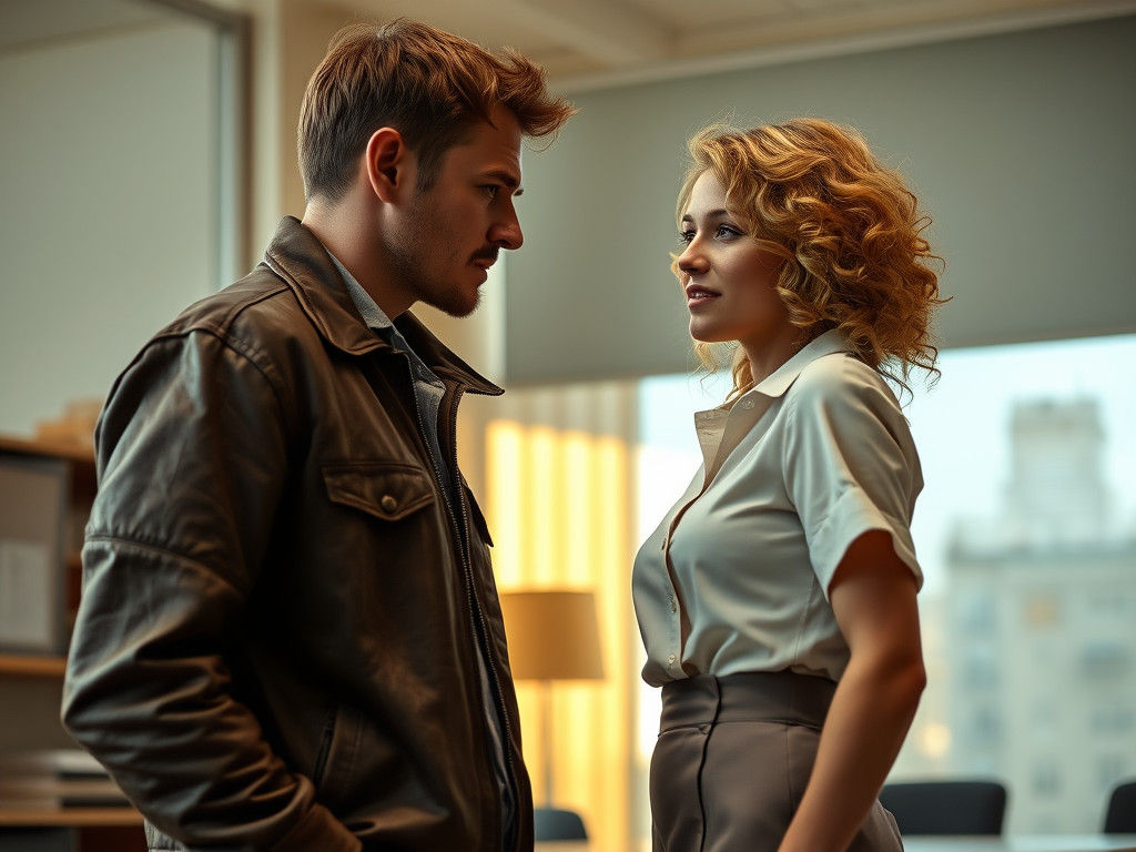 Man and Woman in Conversation, Photorealistic Detail