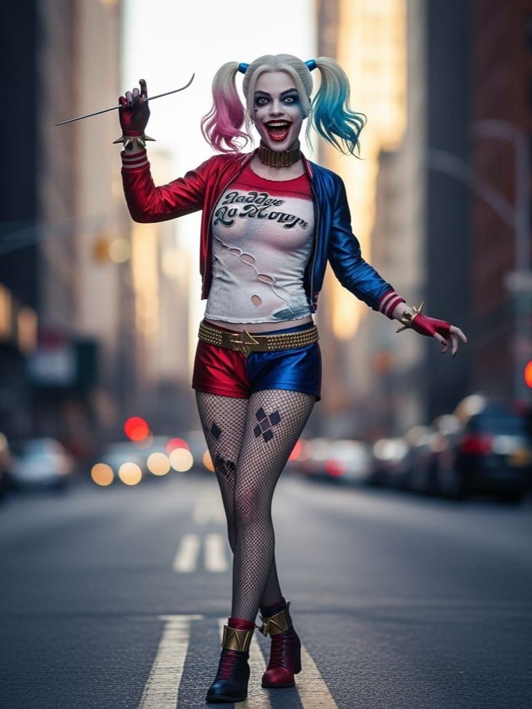 Harley Quinn Dancing in Winter Street as Masterpiece Art
