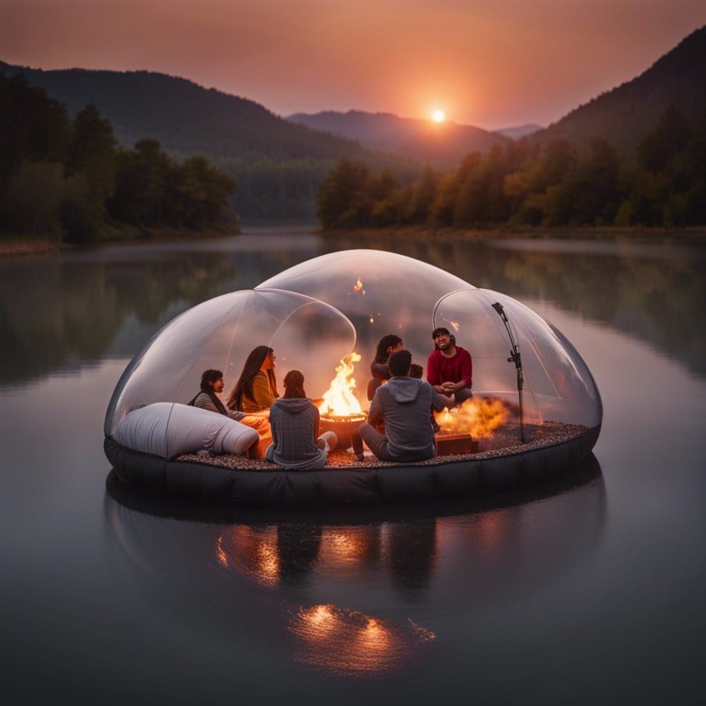 Floating Bubble Campfire at Dusk in Landscape