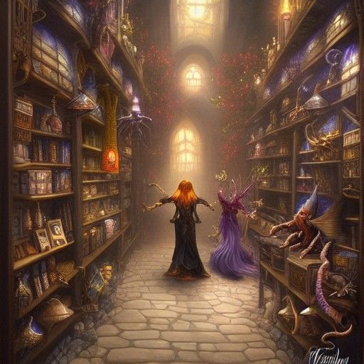 Dark Elf Wizard Battles Spider Queen in Magic Shop