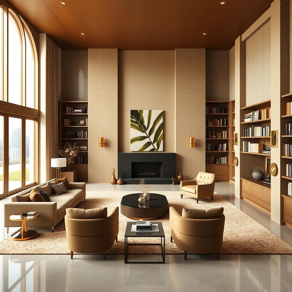 Art Deco Living Room with Library in Onyx and Gold