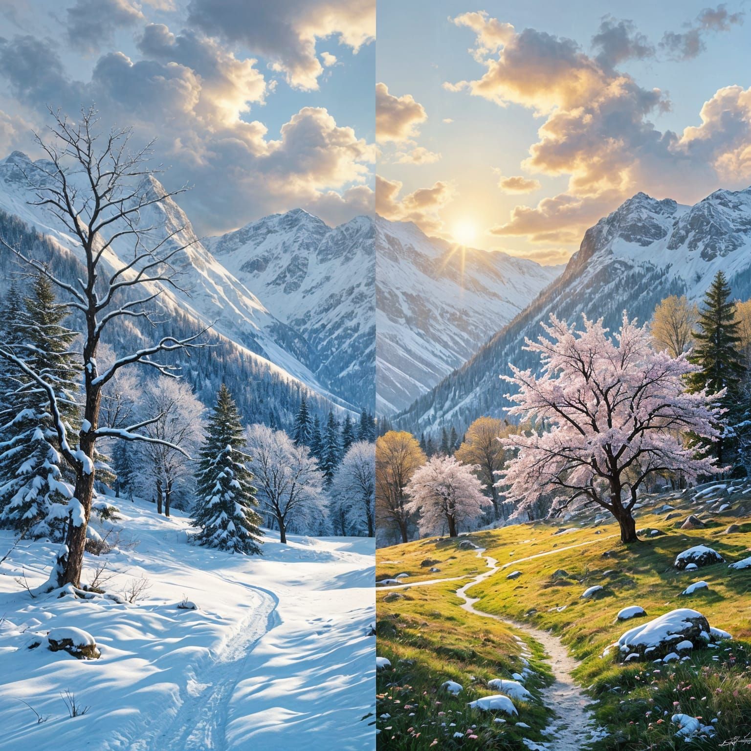 Winter and Spring Mountainscape