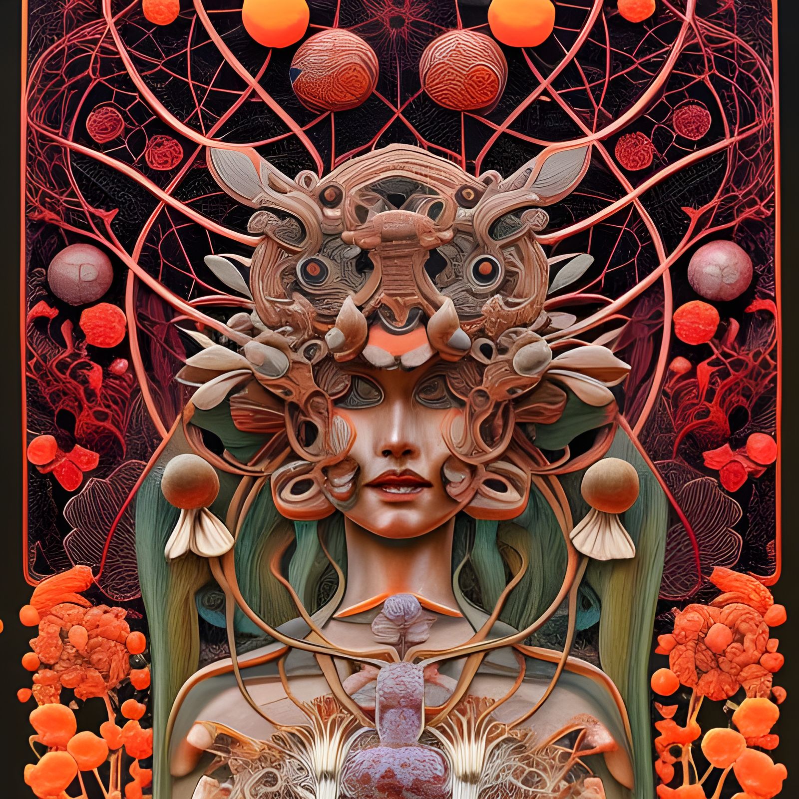 Grotesque Botanical Girl Portrait in Surreal Style