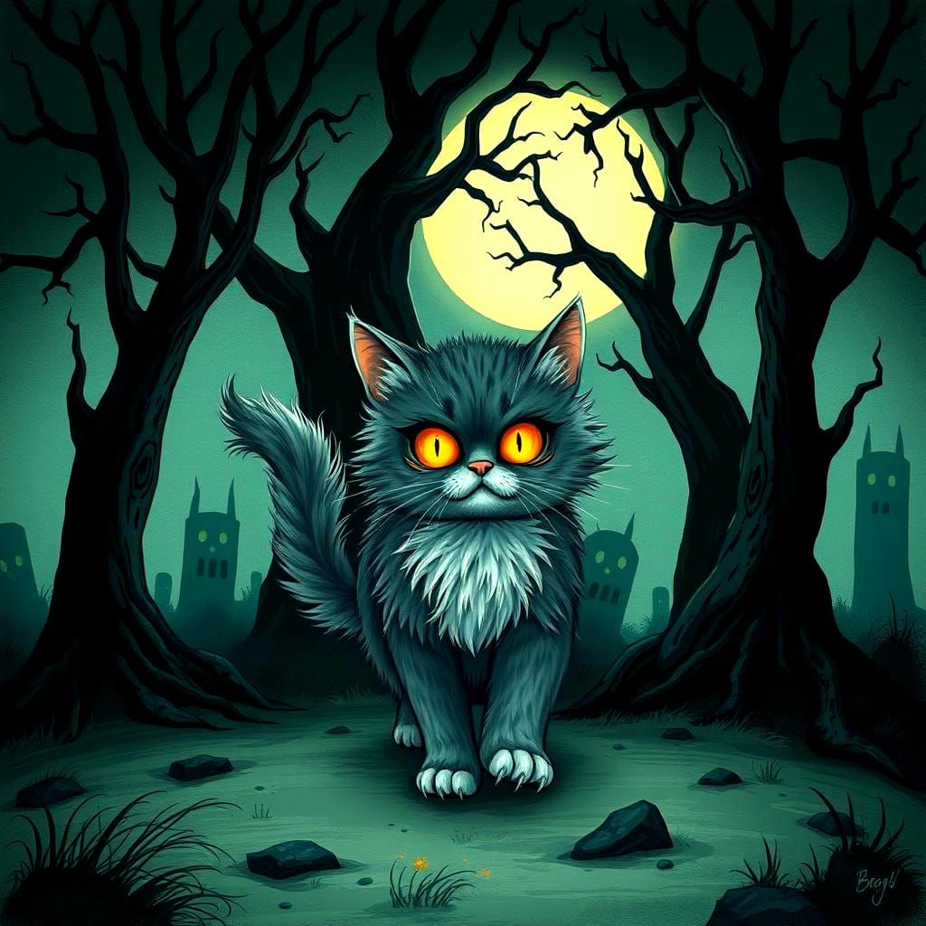 Scared Cat Lost in Sinister Forest