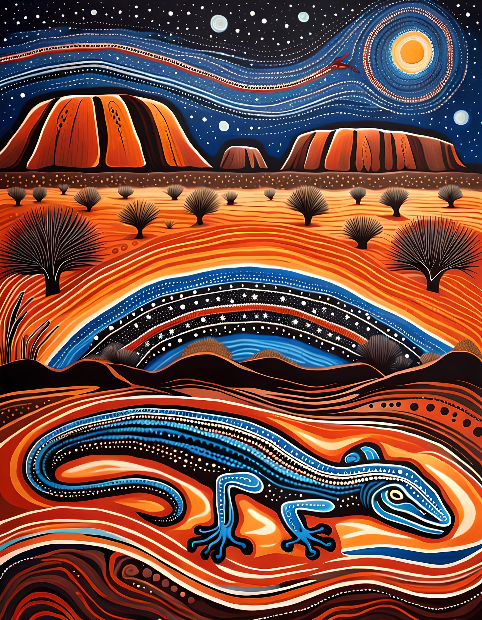 Aboriginal Art Painting of Uluru and Lizard