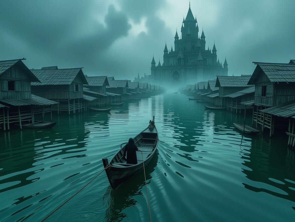 Mysterious Dark Creature Pulls Boat through Flooded Water Vi...