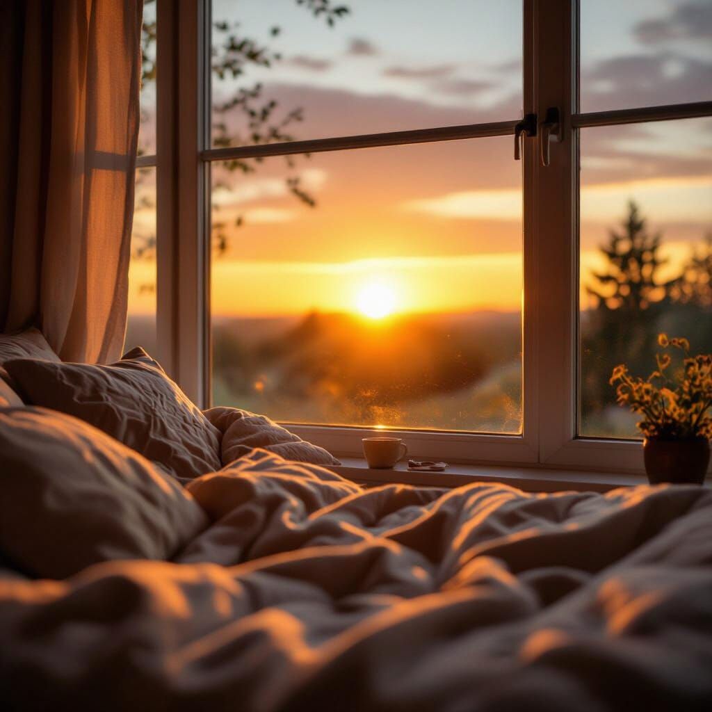 Cozy Home Bathed in Golden Sunrise Light