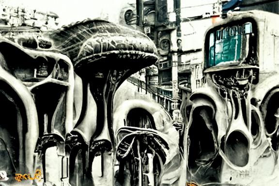 Bioindustrial City Street in Giger Style