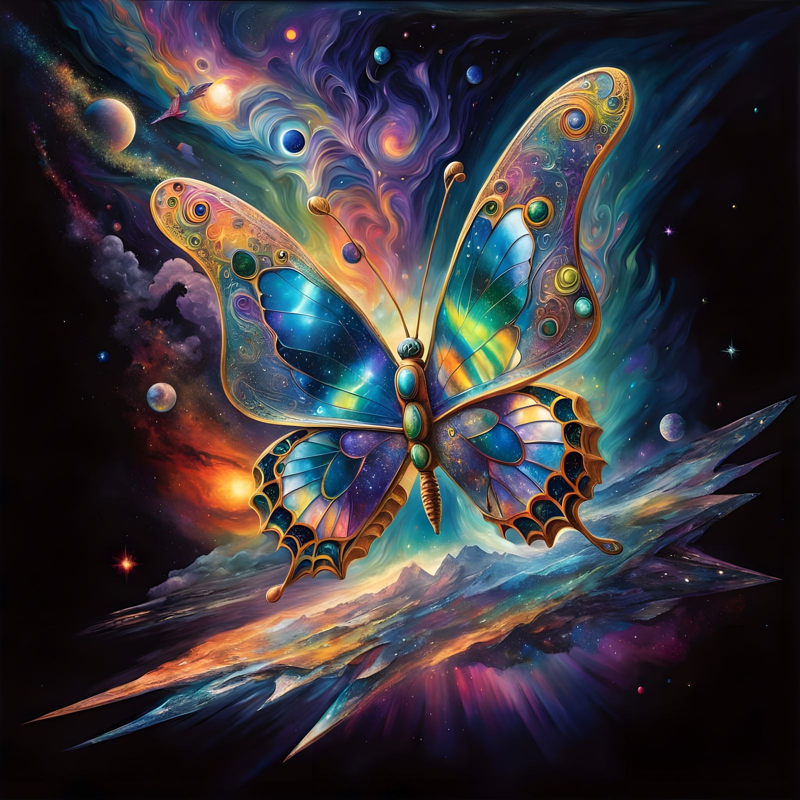Surreal Space Butterfly in Shimmering Colors