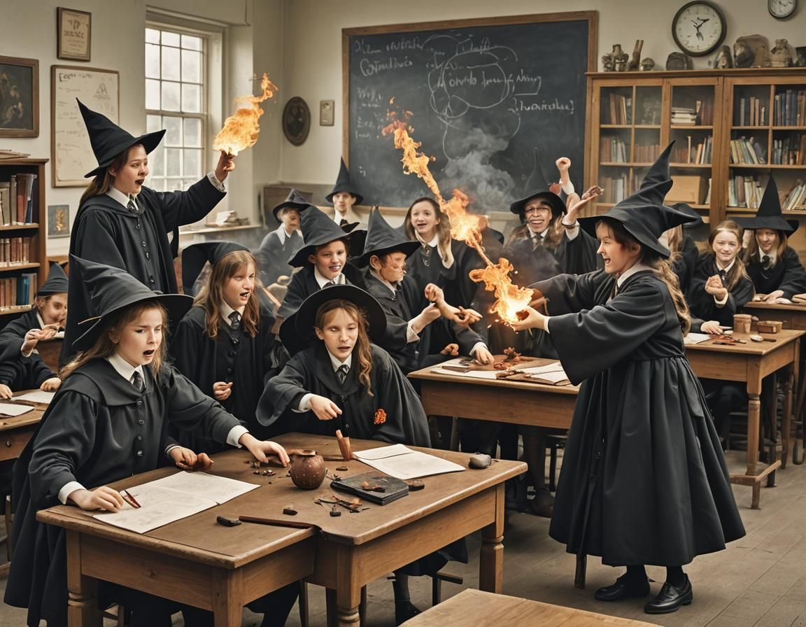 Junior Wizards Fireball Fight in Classroom