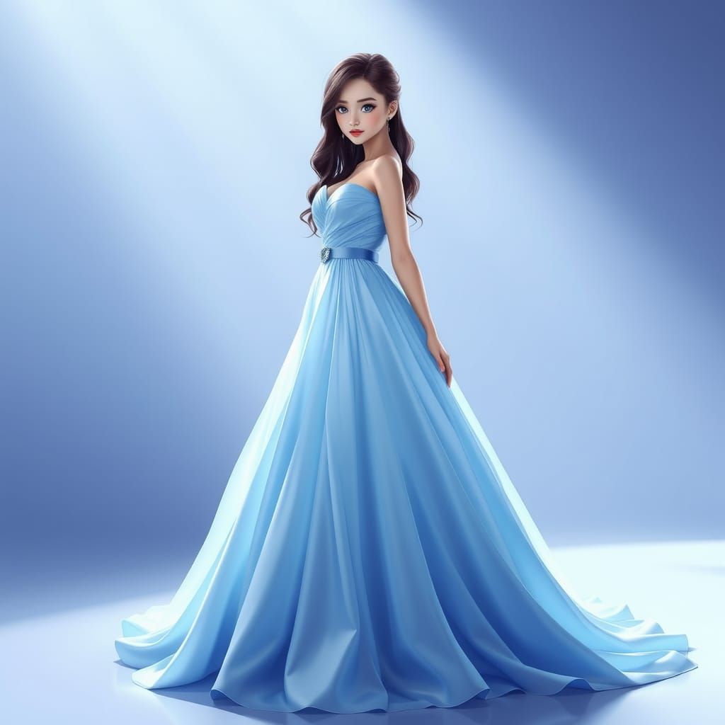 Pastel Blue Monochrome Prom Dress in 3D Anime Style