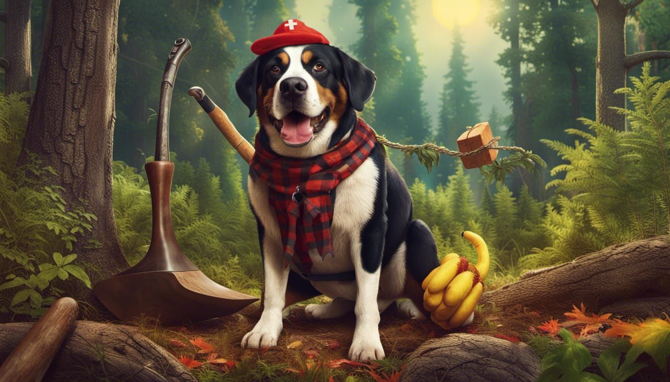 Swiss Mountain Dog Lumberjack with Rubber Chicken
