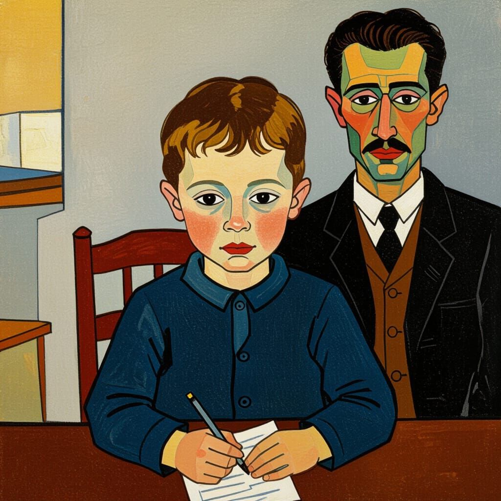 Naive Child Playing a Trick in Egon Schiele Style