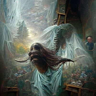 Sinister Angel of War in Oil Painting Style