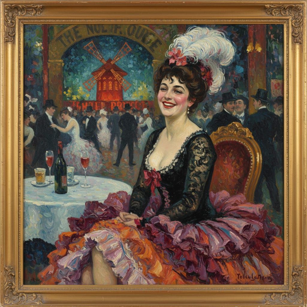 Toulouse Lautrec Style Dancer at Moulin Rouge