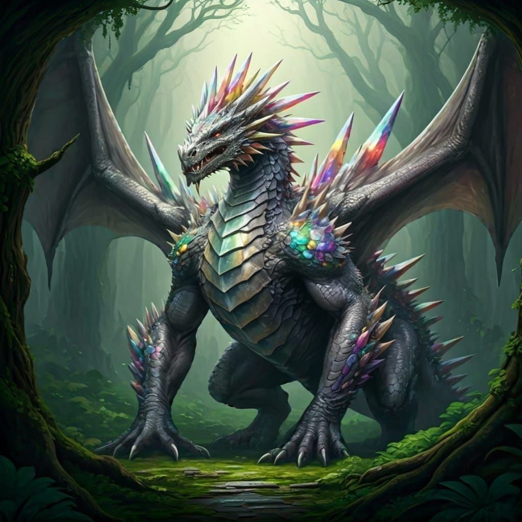 Majestic Crystal Dragon in Vibrant Forest Habitat