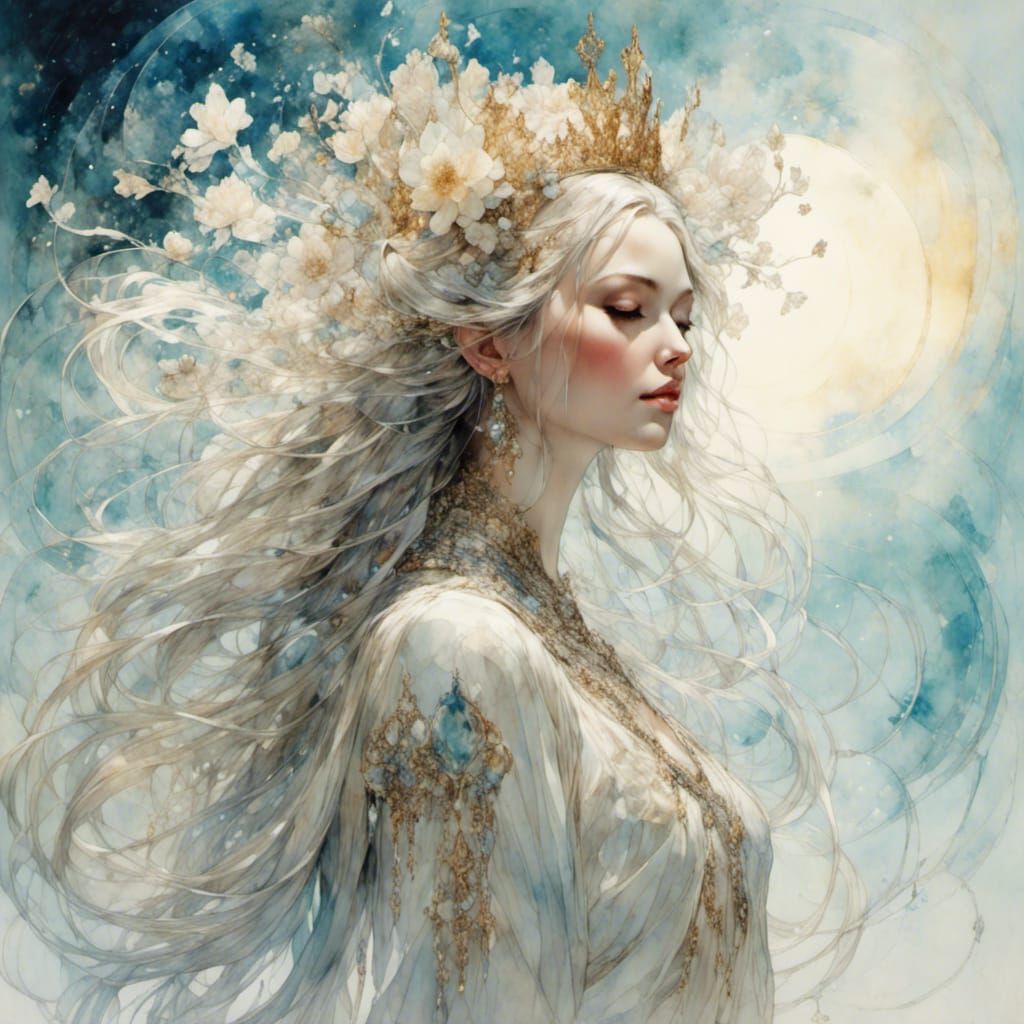 Opalescent Lotus Crown Portrait in 3D Lo-Fi Style