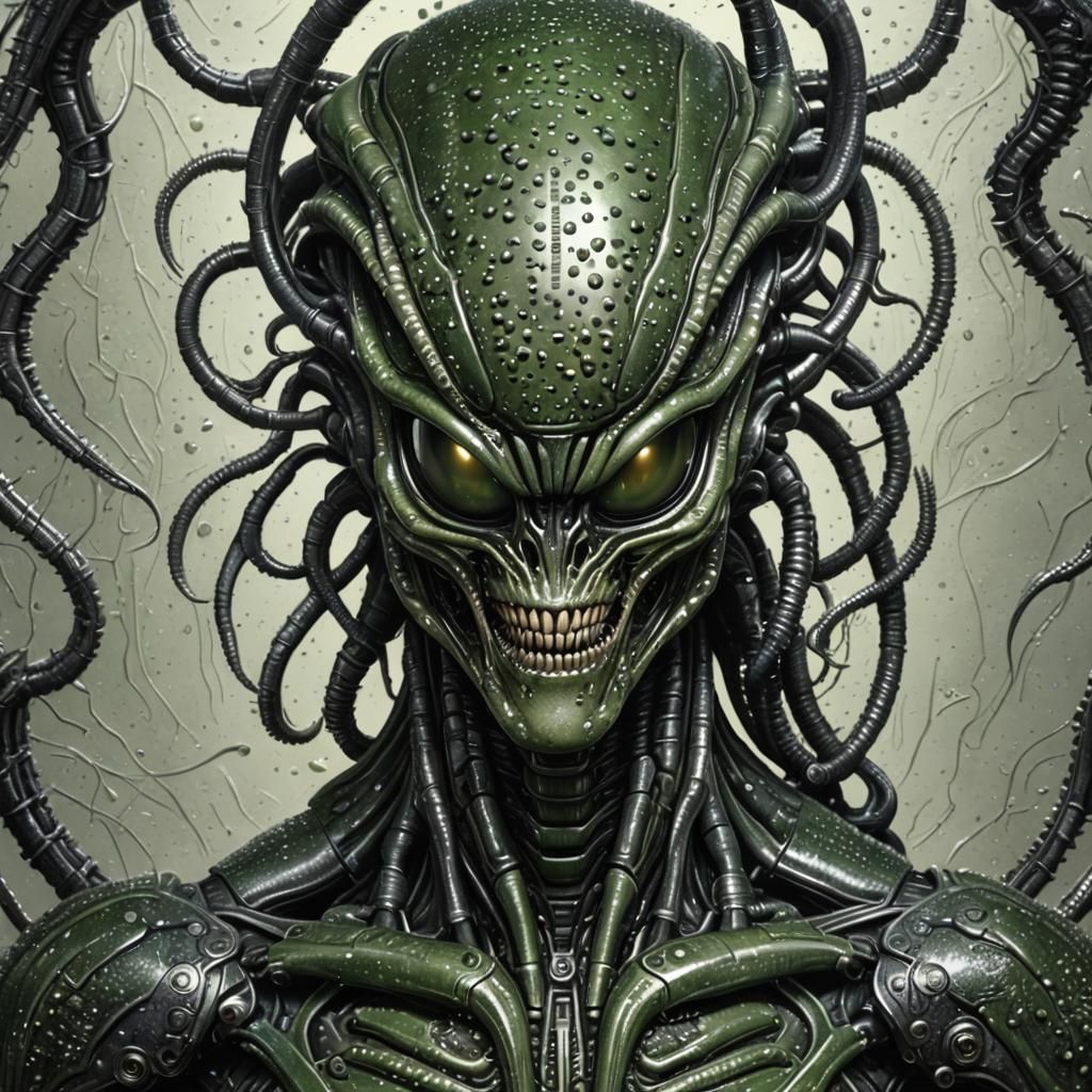 Pointillist Xenomorph Rendered in Fine Dot Work