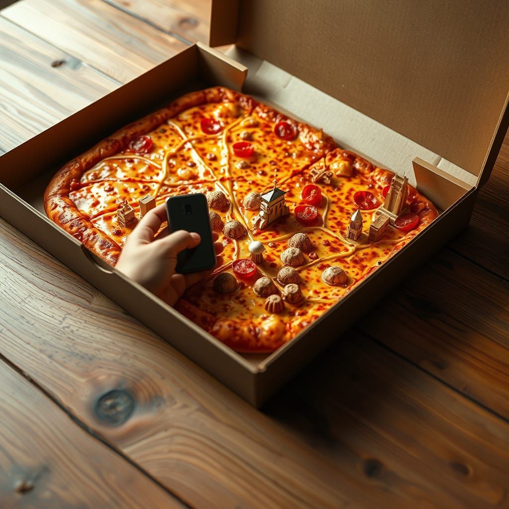 Pizza Cityscape: A Photorealistic Cheese and Pepperoni Map