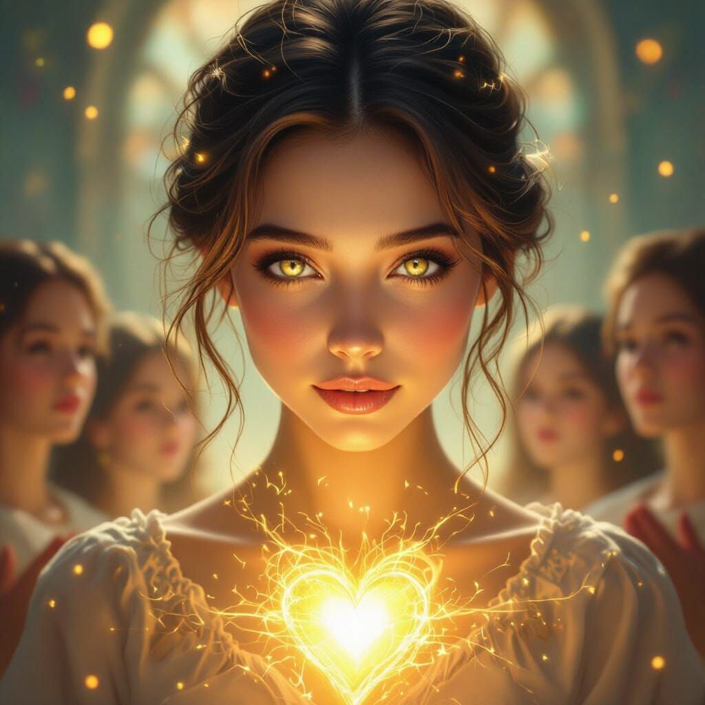 Ethereal Portrait of Lianochka with Glowing Eyes and Heart L...