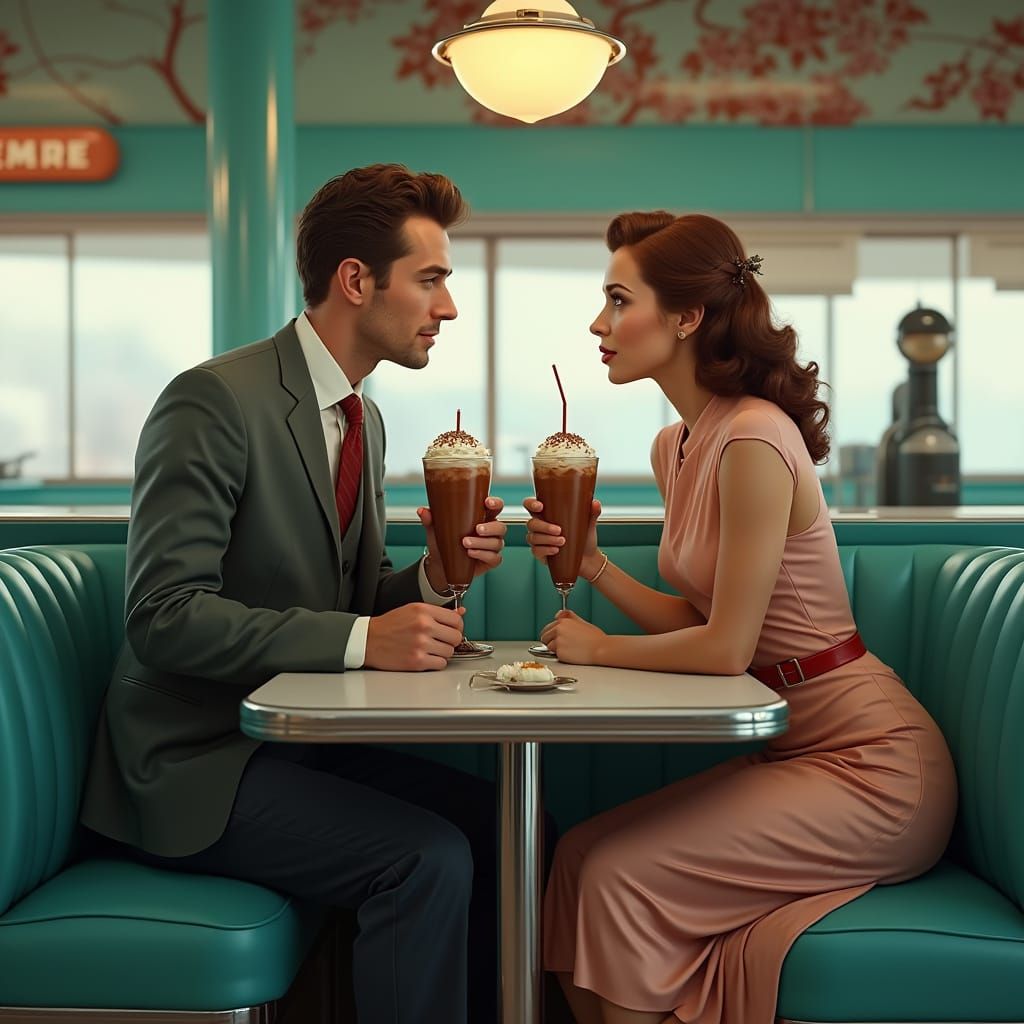 1950s Couple on Diner Date as Matte Painting