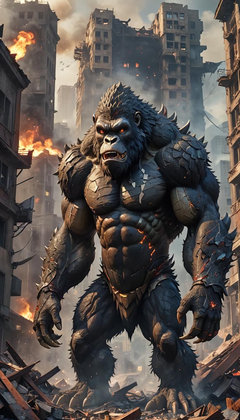 Godzilla-Kong Hybrid Monster in Anime Style