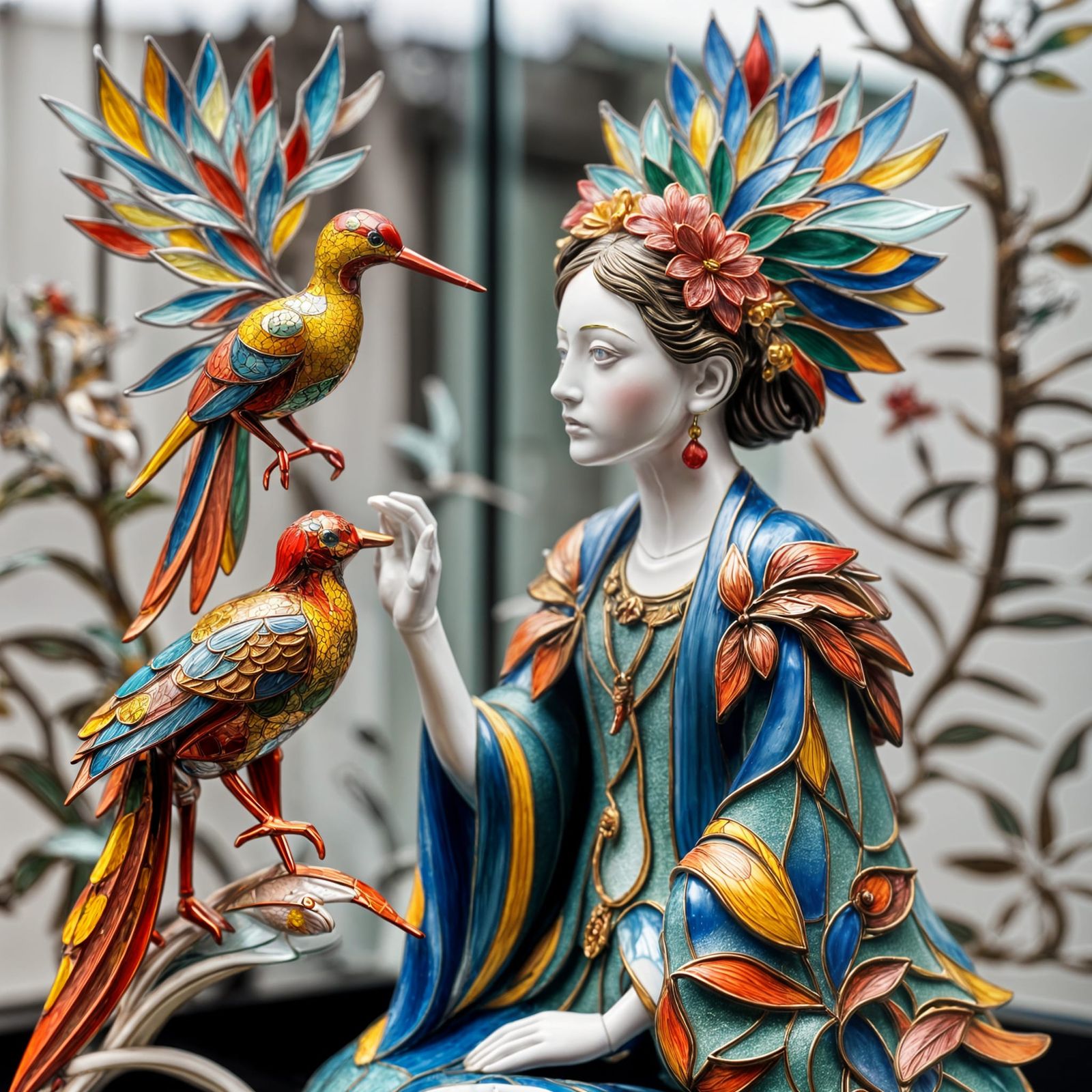 Enamelled Glass Figurine in Art Gallery