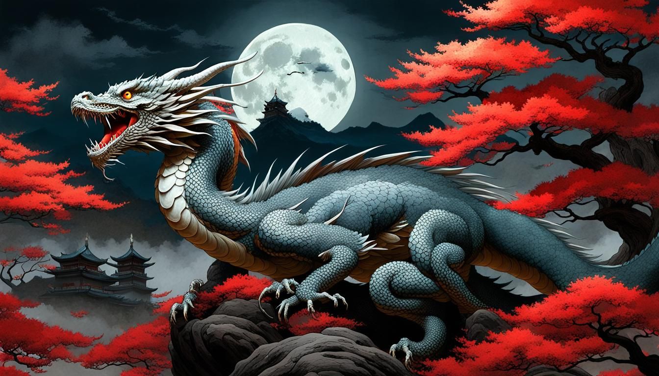 thunderous dragon at Bewitching red tree,