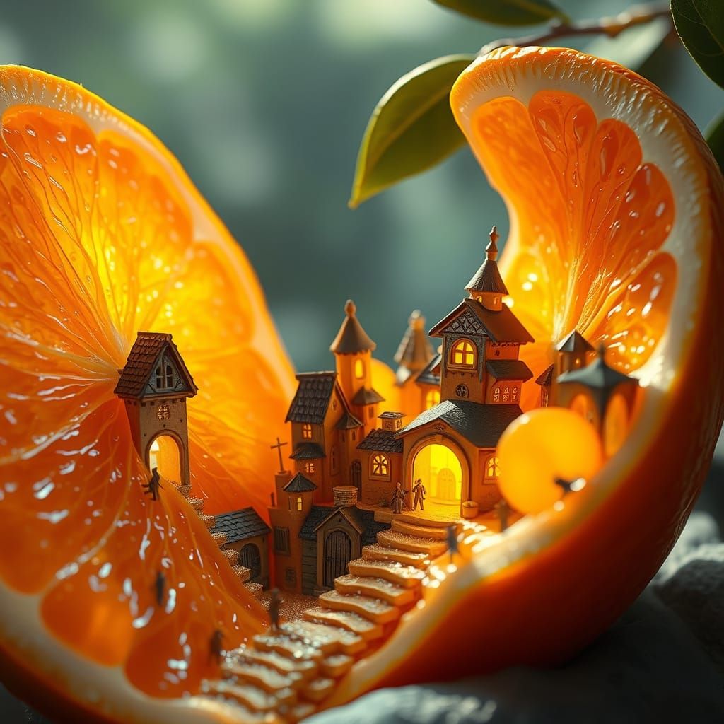 Whimsical Civilization Inside Orange Peel